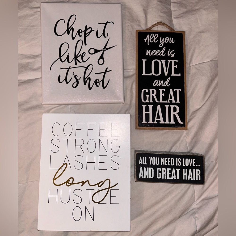 Set of 4 Hair Stylist “sayings” assorted signs Lot/Bundle